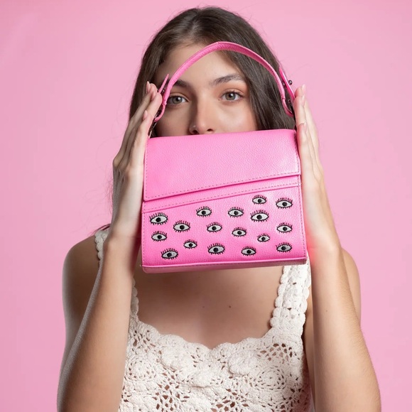Anastasio Micro Crossbody Handbag Bubblegum Pink Leather - Eyes Embroidery - Picture 9 of 11